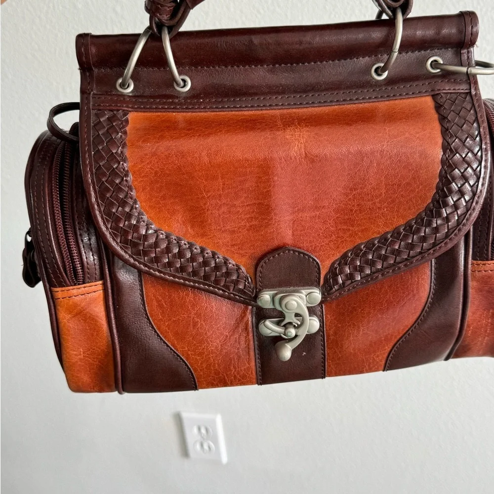 T-Bags Two-Tone Leather Briefcase